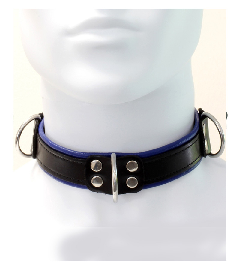 Deluxe Bondage Collar - BLACK/BLUE Leather