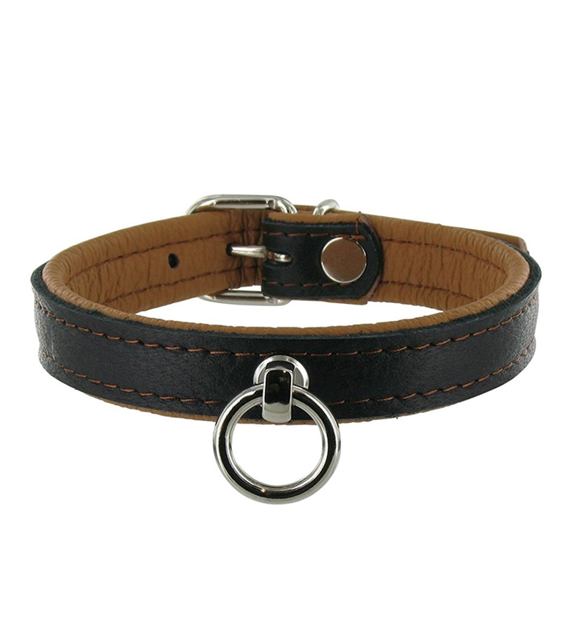 Slim Line Leather Collar with O-Ring-YELLOW